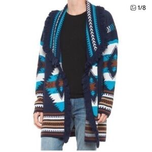 CocoGio Aztec Fringe Open Front Cardigan Sweater NWT